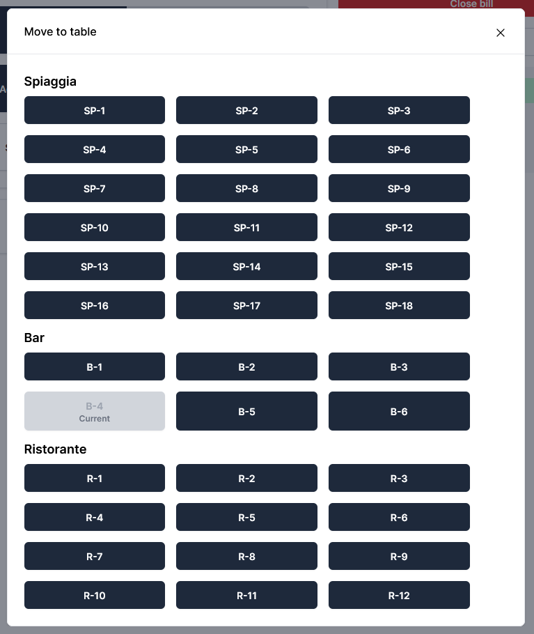 Change Table modal