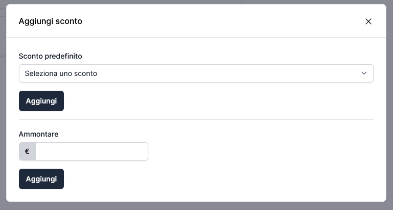 Finestra aggiungi sconto