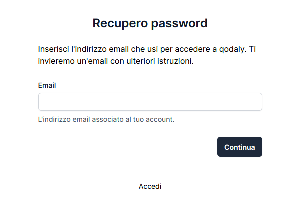 Schermata reimposta password